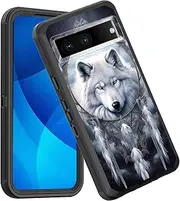 GFEWYTJYJ for Pixel 7a Case,Shockproof 3-Layer Full Body Protection Rugged Heavy Duty High Impact Hard Cover Case for Google Pixel 7a 6.1 Inch 2023,Dreamcatcher Wolf