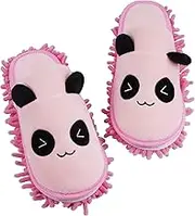 Liitrton 1 Pair Detachable Mop Slippers Shoes Microfiber Chenille Soft Comfortable Dust Dirt Hair Cleaner for Room Bathroom Kitchen Office (Pink Panda)