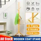 175CM Wooden Coat Rack Hats Bags Coats Umbrella 8 Hook Hallway Saving Adjustable