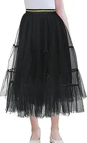 [KEOYA] Girls Mesh Tulle Skirt Layered A Line Tutu Skirt High Elastic Waist Pleated Skirt Layered Skirt Party Princess Skirt