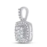 14k White Gold Round Diamond Square Pendant 1/4 Cttw
