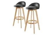 2X Wooden Bar Stool Dining Chair Leather LEILA 72cm BLACK