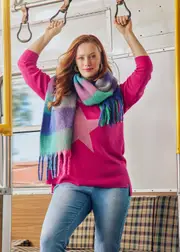 [Virtuelle] Taking Shape Lurex Star V-neck Jumper Size 16 in HOT Pink - Plus Size Women's Clothing Hot Pink