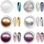 Chrome Nail Powder 6 Colors Metallic Mirror Pearl Holographic Nail Pigment Powder Holo Chrome Powder Pearl Effect Powder Nail Art Decoration