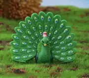 Miniature Fairy Garden Full Feathered Green Plastic Peacock - Buy 3 Save $5