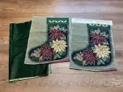 Set of 2 Vintage Christmas Tapestry Stocking Panel Poinsettia Metallic & fabric