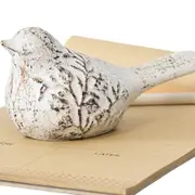 Willow & Silk Resting Bird Embossed Paperweight/Table Decor Cast Iron White 15cm