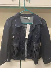 Chico Denim Jacket Aquatic Embellished Pattern Dark Vintage Sz 3