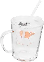 KICHOUSE Milk Straw Cup for Toddlers Boys and Girls Drinking Cups Lid Heat Resistant Glass Easy to Clean Kitchen Supplies Random Style