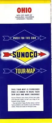 1955 Sunoco Road Map: Ohio NOS