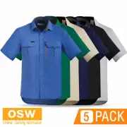 5 x Mens RIPSTOP 100gsm Short Sleeve WORK Shirt Black Navy Green Blue Stone Sand