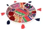 17" White Indien Floor Cushion Round Patchwork Pillow Pouf Meditation Boho Decor