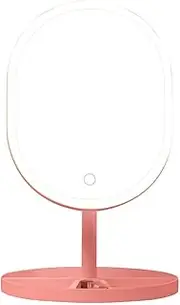 TALOMON LED Makeup Mirror with Touch Screen, Portable, Lighted Vanity Mirror for Home and Office, No Magnifying Glass Function(Pink Three-Coloured, Elliptical)