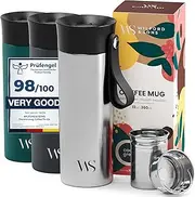 Travel Mug Coffee Cup Thermal with Carrying Strap & Tea Infuser | Leakproof, BPA Free + Dishwasher Safe, 360ml | to Go Coffee Mug + Tea Drinking Cup, Double-Walled Vacuum Insulated Stainless Steel