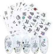 Christmas Nail Decals Stickers Water Transfer Winter Nail Decal Xmas Tree Elk Snowflake Snowman Nail Art Design Nails Sticker for Acrylic Nails Supplies Christmas Holiday Nail Decoration (12 Sheets)