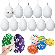 Plastic Easter Eggs for Painting and Hanging, 36 Pieces Plastic Eggs White, Plastic Eggs with Hanger, White Eggs Easter for Colouring, Crafts (with Sturdy Hanger)