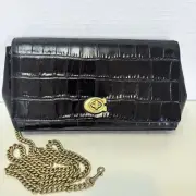 COACH 43021 Turnlock Clutch Crossbody Chain BLACK Croc-Emb Leather NWT $225