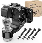 Nilight Pintle Hook Trailer Hitches Receiver Hook Combination 2” Hitch Ball with Mounting Kit, 12000LBS Black Bolt On Adjustable Powder-Coated,2 Years Warranty