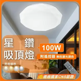 【GoldBright 金亮】100W LED星鑽吸頂燈 遙控調光調色吸頂燈 客廳燈 房間燈(遙控款-無段調光調色)