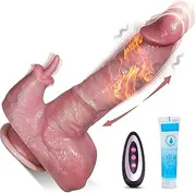 YUKAIONE Thrusting 9.8" Dildo Vibrator Sex Toys for Women, G-spot Anal Stimulation with 3 Telescopic & 5 Vibration Modes, Remote Control Dildos Adult Toys for Couples Play (Pink, tow)