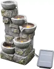 27.01" 5-Tier Cascading Stone LED Outdoor Water Fountain