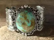 Navajo Indian Nickel Silver & Turquoise Bracelet by Cleveland