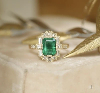 Deco 1.80 Ct Emerald Cut Lab-Created Diamond Engagement Mosaic Ring