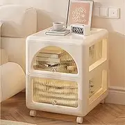 BUDUBIBI Storage Cart with Wheels, Cream White Nightstands Rolling Cart with Drawers to Organize Bedroom, Living Room, Study Room, Kitchen, Ofiice (2 Drawers)
