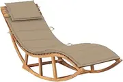 Teak Rocking Sun Lounger - Solid Wood Outdoor Patio Chair, Gravity Reclining Lounge, Great for Lawn or Beach, Cushioned Comfort - 60x180x73cm