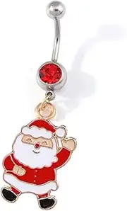 [NewZenro] 14g Santa Claus Surgical Steel Red CZ Belly Button Ring Navel Rings for Women Girls Cute Dangle Screw Studs Barbell Piercings Sexy Jewelry Christmas Party Gift Her Daughter, Metal, cubic zirconia