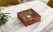 Wooden Mystique Wooden Spice Box, Masala Box with 9 Separable Jar & Wooden Spoon