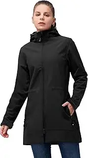 [33,000ft] Women’s Lightweight Softshell Jacket with Hood Waterproof Ladies Functional Jacket Fleece Lined Windbreaker Breathable Raincoat Active Hooded Long Coats for Cycling Hiking Outdoor