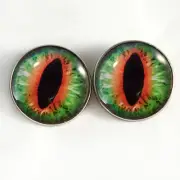 30mm Green and Orange Cat Sew On Glass Eyes Button Loops Stuffed Animal Plushie