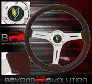 Universal Dark Wood Style Steering Wheel Silver Frame Control Handling Jdm Logo (for: Volkswagen)