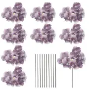 10 Sets Artificial Hydrangea Flower Heads with Stems for Bouquet,Purple