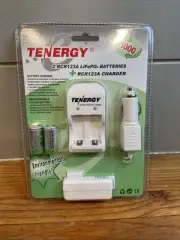 New Tenergy 2 RCR123A Rechargeable LiFePO4 Batteries and Charger