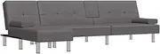 L-Shaped Sofa Bed Grey Faux Leather, 255x140x70 cm, Modern Sectional Couch for Small Spaces, Convertible Sleeper for Guests, Comfortable & Durable Living Room Furniture