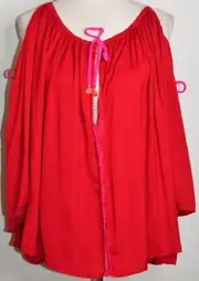 BEC & BRIDGE TALES OF TASSELS RED & PINK BOHO COLD SHOULDER TOP *NWT* 12 14