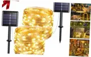 Solar String Lights for Outside, 2 Pack Total 66ft 200 33Ft*2packs Warm White