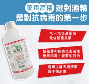 【醫強】500ml 75%藥用酒精(6罐送噴頭1個) (500ml 醫用酒精 純乙醇酒精酒精液 ) (1.1折)