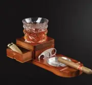 Cigar Ashtray Whiskey Glass Coaster, Drawer Wooden Ash Tray W/ Cigar Cutter Free