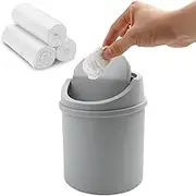 Dotbengc Plastic Small Desk Trash Can with 3 Rolls of Trash Bags, Mini Wastebasket with Lid, Tiny Desktop Garbage Bin, Waste Can for Bedroom Bathroom Kitchen Home Living Room Tabletop