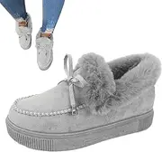 Snow Boots Loafer Flats | Cozy Arch-Support Shoes Winter with Fleece for Girls,Loafer Flats Thick Plush Shoes for Camping, Casual, Working, Shopping Generic