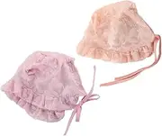 [ROMISBABA] Lace Sun Hat Set Bonnet for Newborn Wide Brim Sun Protection Hat Girl's Beanie Bonnet Orange