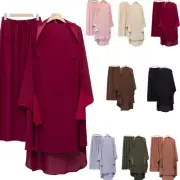 Ramadan Women Muslim Prayer Dress Robe Khimar Skirt Set Burqa Kaftan Niqab Arab