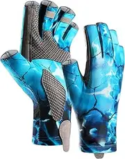 UV Protection Fishing Fingerless Gloves UPF50+ Sun Gloves Men Women for Kayaking, Hiking, Paddling, Driving, Canoeing, Rowing (Ocean Blue, XL)