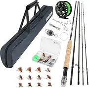 TOPFORT Fly Fishing Rod and Reel Combo Starter Kit, 4 Piece Lightweight Ultra-Portable Graphite Fly Rod Complete Starter Package with Carrier Bag