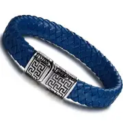 Braided Leather Bracelet Buff Wristband with Stainless Steel Clasp