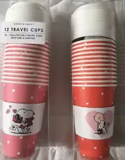 Peanuts~”Snoopy or LETTERS”~16 oz.~To Go Cups/Lids/Sleeves~NEW~12 Ct.~FAST SHIP.