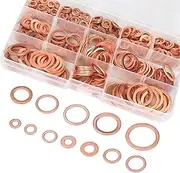 AcbbMNS 300Pcs 12 Size M5-M20 Copper Washers Assortment Set Flat Ring Sump Plug Oil Seal Gasket Crush Washer Sealing Washers with Storage Box